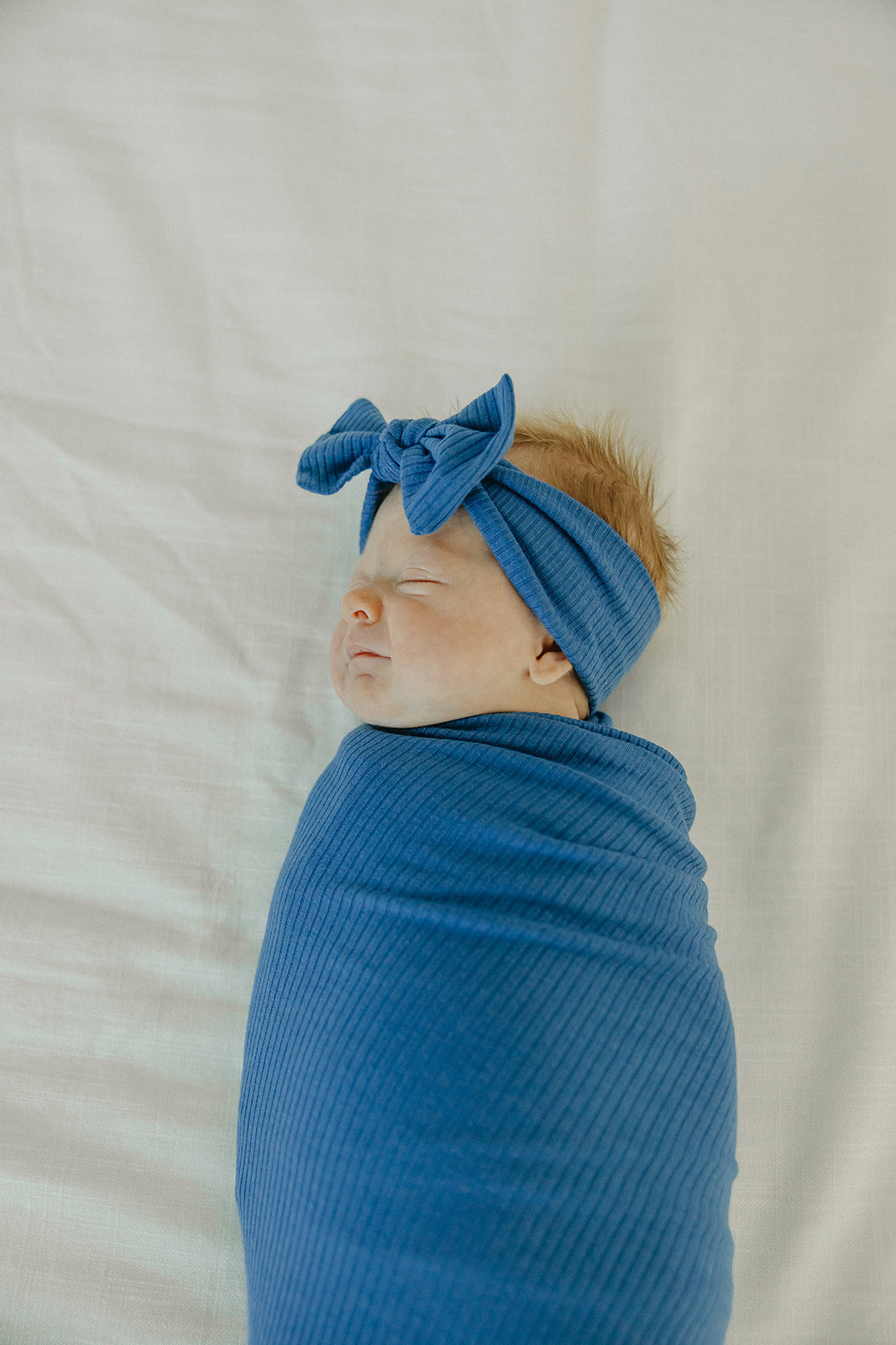 Rib Knit Headband Bow - Indigo