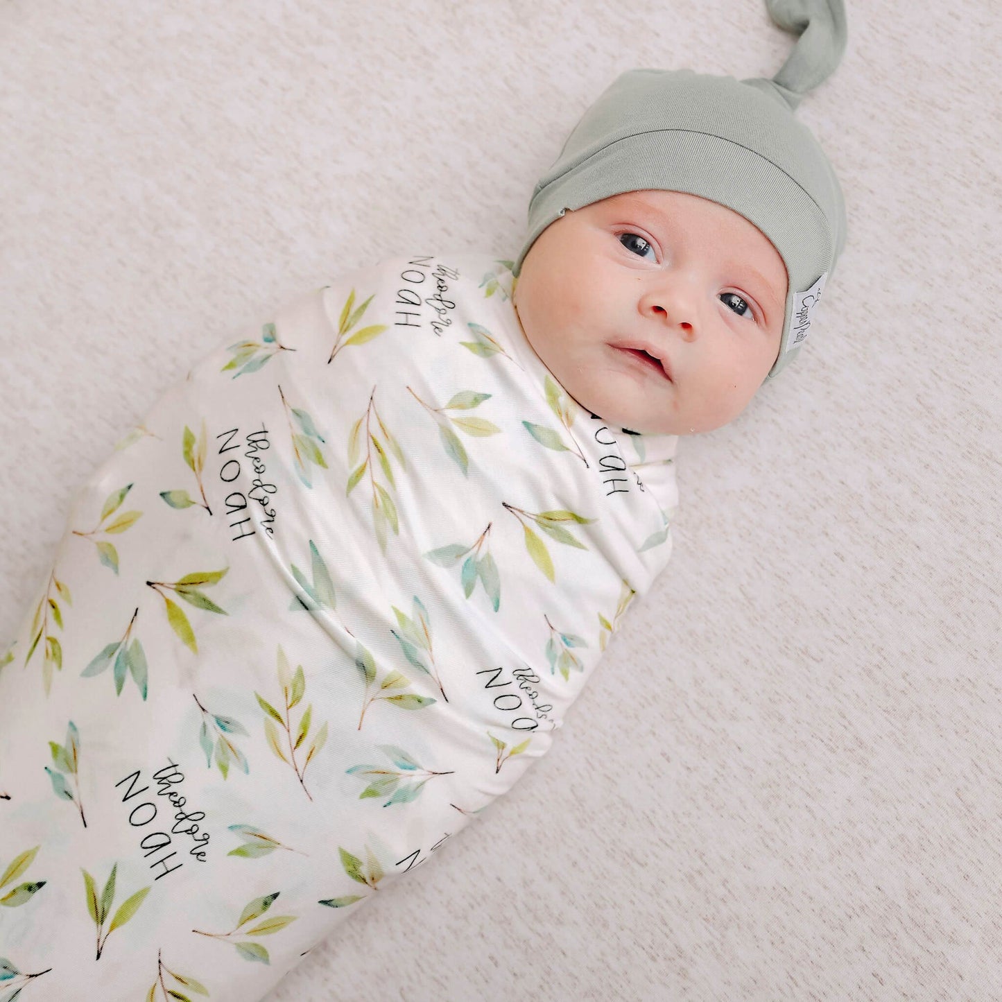 Personalized Baby Name Swaddle Blanket - Greenery